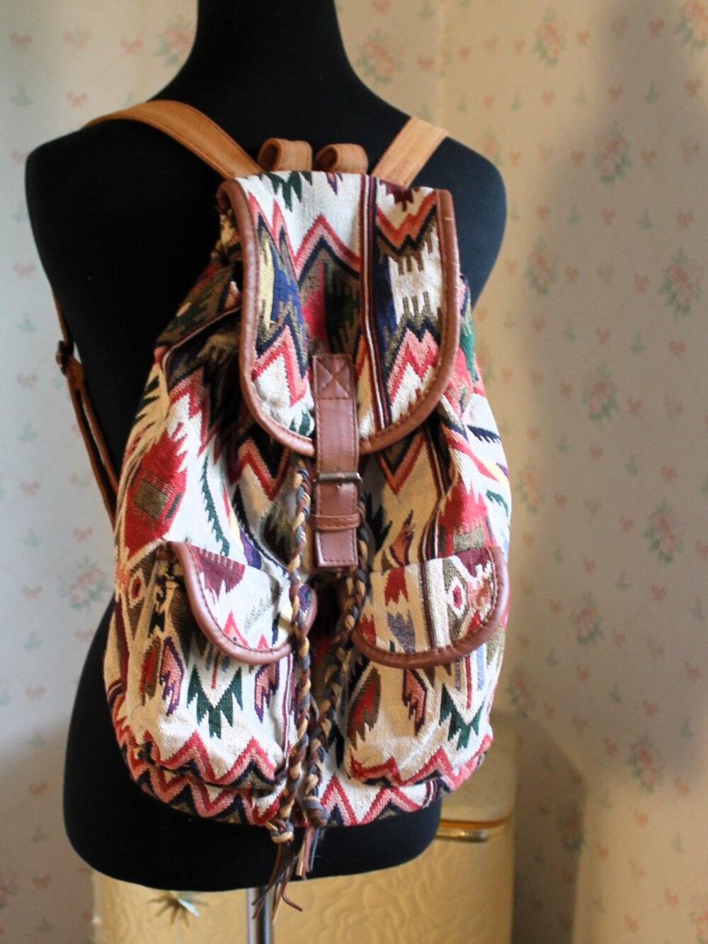 Vintage Atmosphere Tribal Woven Cotton Festival Backpack